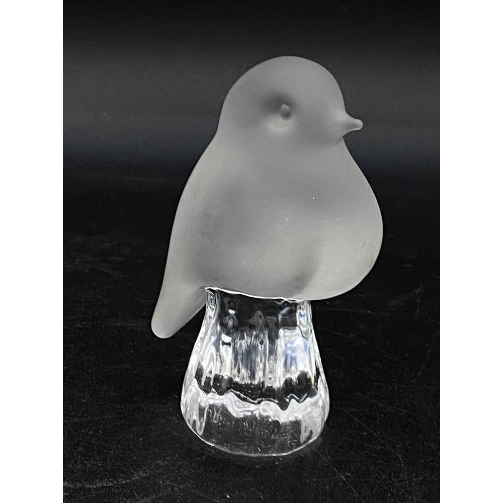 Reijmyre Glasbruk Kristail Sweden Satin & Clear Glass Bird on Pedestal